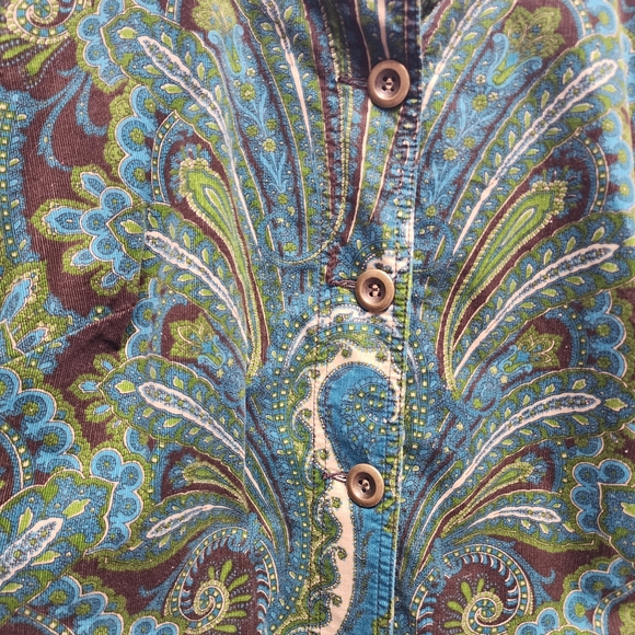 VINTAGE CHARTER CLUB Corduroy Peacock Print Paisley Green and Blue Jacket XL - Picture 5 of 5